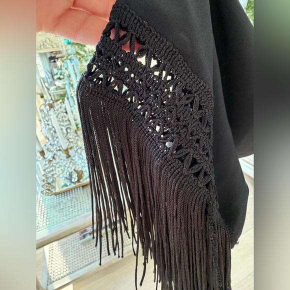 Winter Kate Vintage Silk Black Boho Fringe Cardigan Kimono Duster - Picture 2 of 9